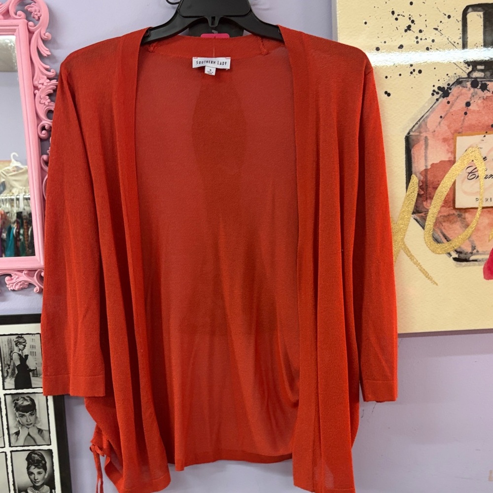 Southern Lady Open-Front Cardigan Sweater - Orange